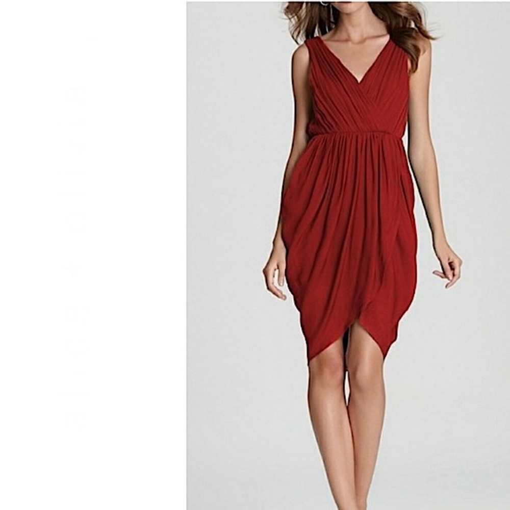ALICE + OLIVIA red tulip hem 100% silk Marielle draped sleeveless dress 0